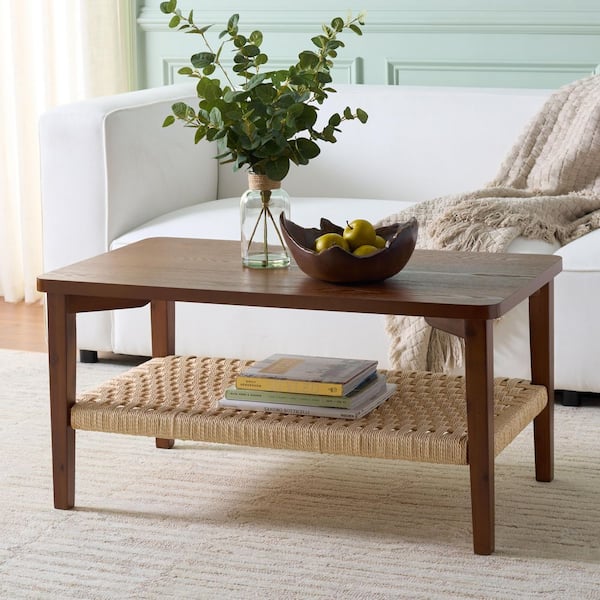 SAFAVIEH Dino 38 in. Walnut Rectangle Wood Coffee Table COF2313A