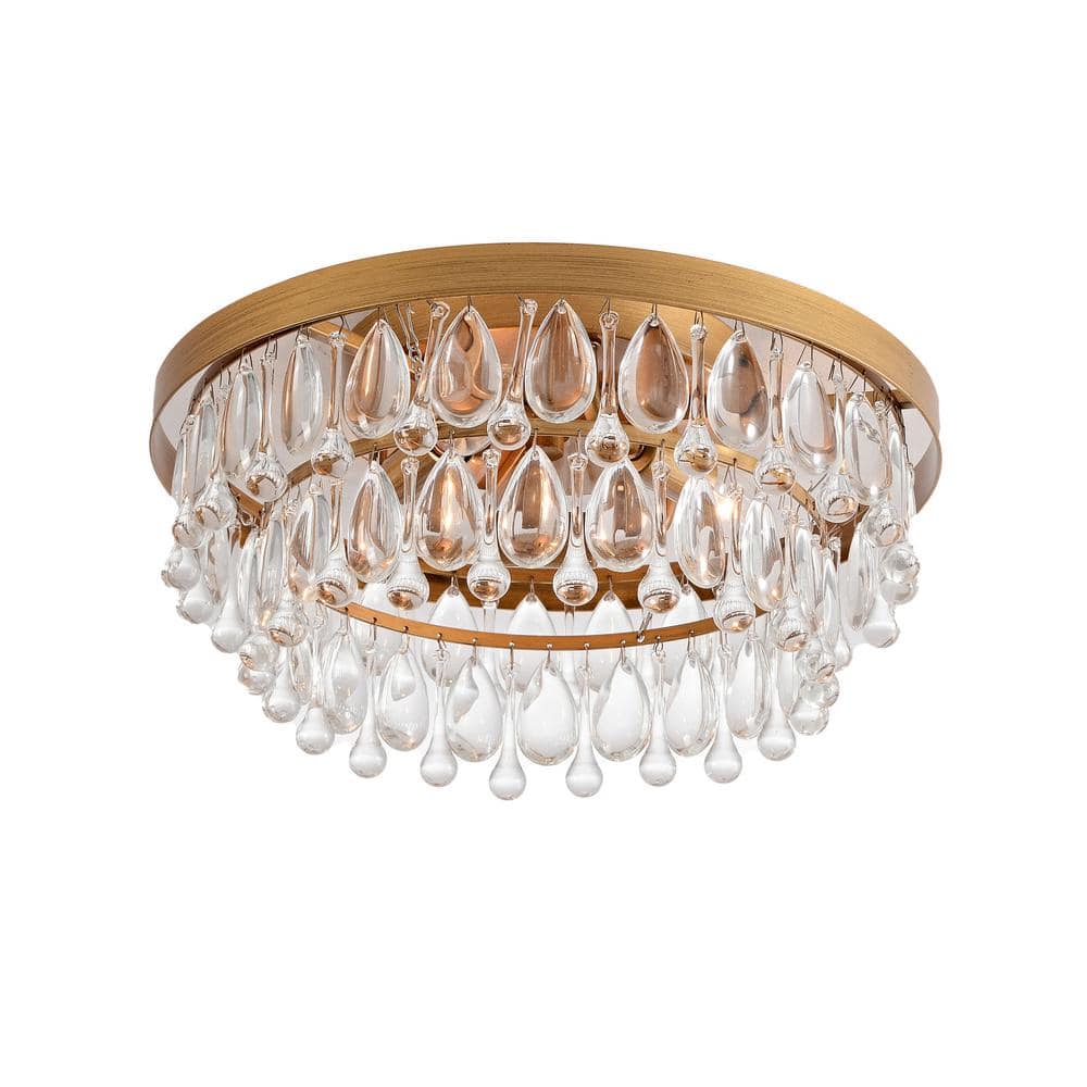 Adela 15 in. Dia Brushed Brass 3-light Flush Mount with Crystal Glass Teardrops price history on PriceWatchPro