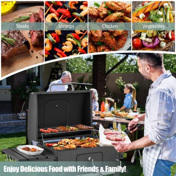 Clihome 24 in. Outdoor BBQ Charcoal Grill in Black with 2