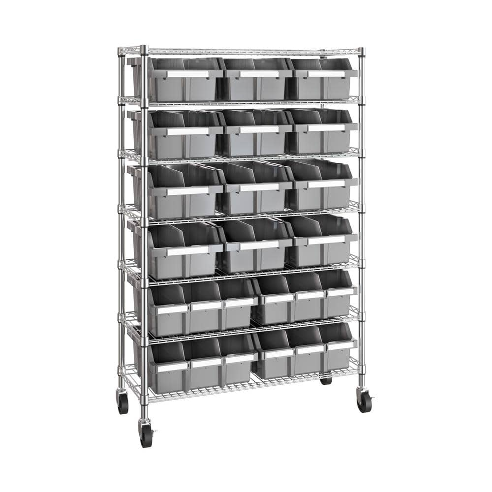 Seville Classics Commercial Gray 7-Tier 16-Bin Rack NSF Garage Storage ...