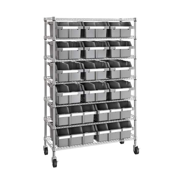 Seville Classics Commercial Gray 7-Tier 16-Bin Rack NSF Garage Storage Shelving Unit 36 in. W x 56 in. H x 14 in. D