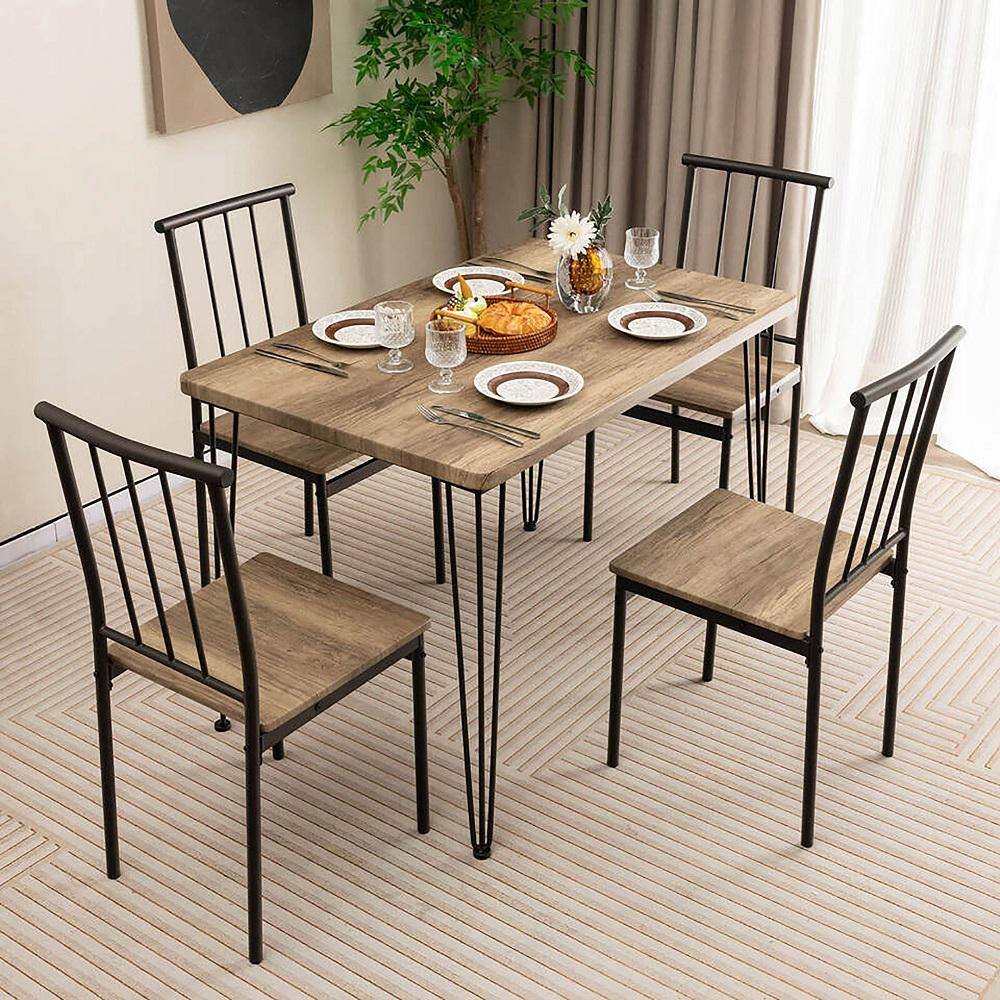 Gymax 5-Piece Natural Wood Dining Table Set for Small Space Kitchen ...