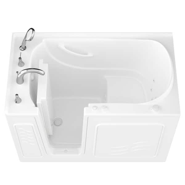 Safe Economy Series 30 in. L x 53 in. W Whirlpool Jetted Bathtub with Left Drain in White with Powered Fast Drain