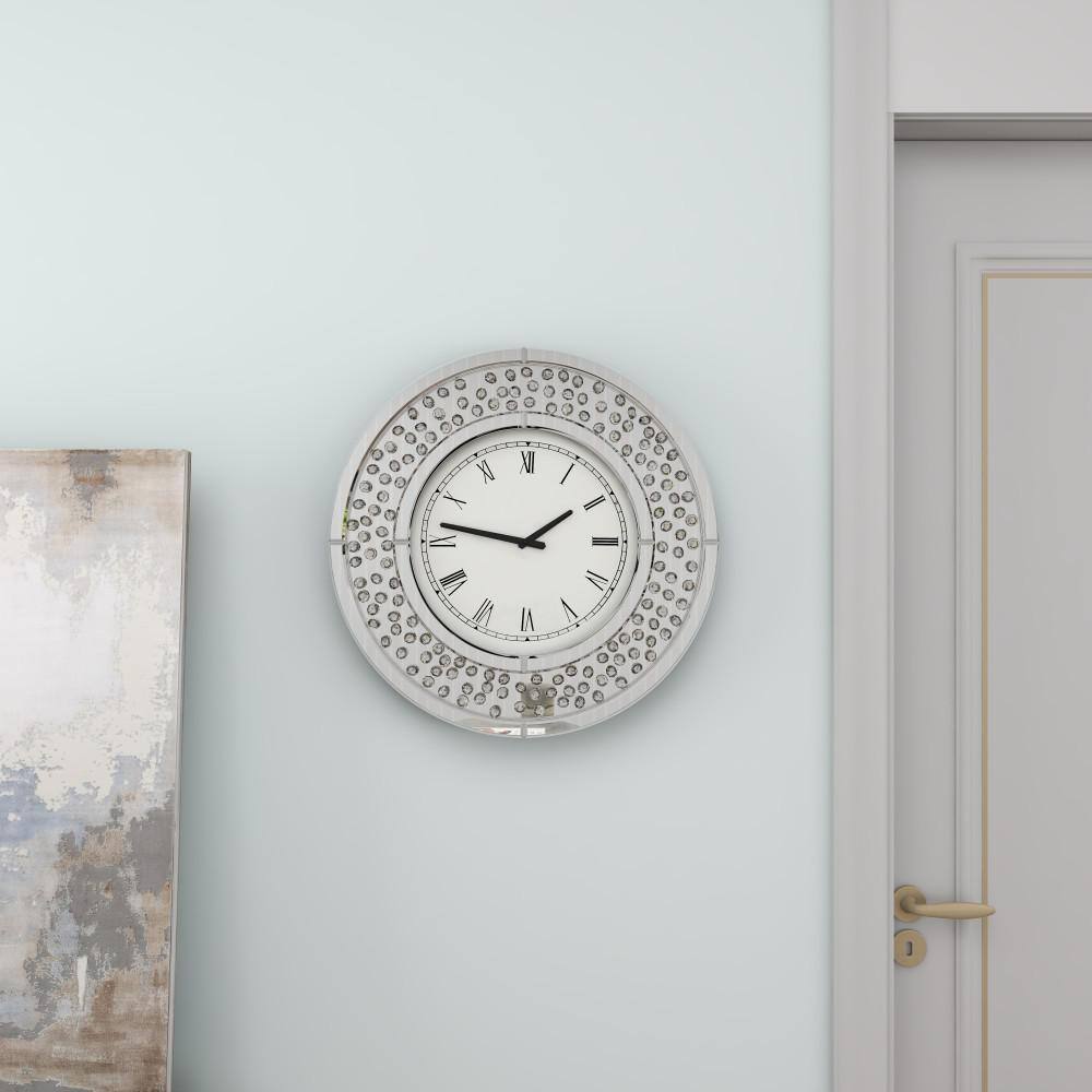 20" White Mirrored Wall Clock with Floating Crystals