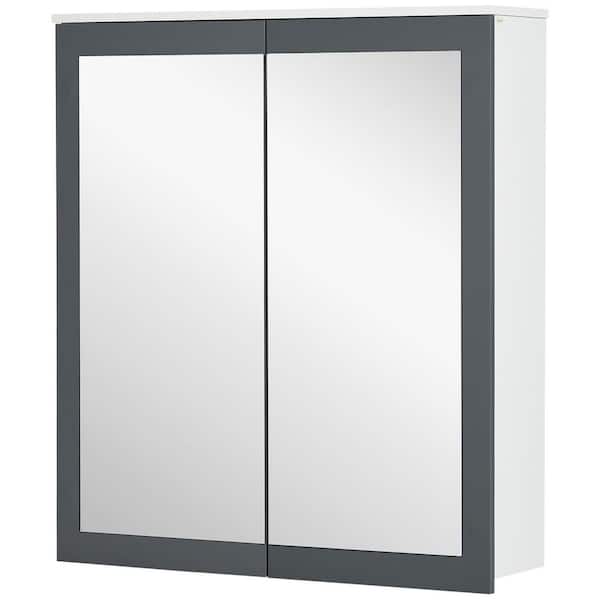 30 in. W x 27 in. H Rectangular Silver Stainless Steel Surface Mount Medicine Cabinet with Mirror, with Glass Door