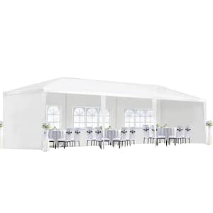 10 ft. x 30 ft. White Wedding Party Canopy Tent Outdoor Gazebo with 5 Removable Sidewalls