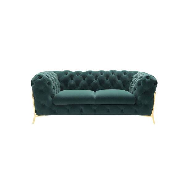 Benjara 40 in. Green Solid Fabric 2-Seater Loveseat with Chesterfield Design