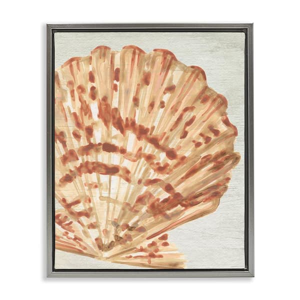 Stupell Industries Tan & Beige Clam by June Erica Vess Gray Floater Frame Coastal Graphic Art Print 21 in. x 17 in.