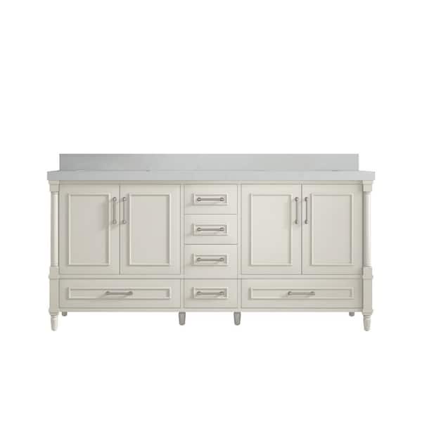 Willow Collections Hudson 72 in. Double Sink Freestanding Alabaster Bath Vanity with Carrara Quartz Top Unassembled