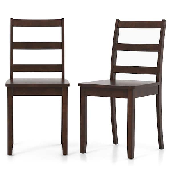 Gymax Brown Dining Chairs Ladder Back Armless Side Chair w/Solid Rubber Wood Legs Set of 2