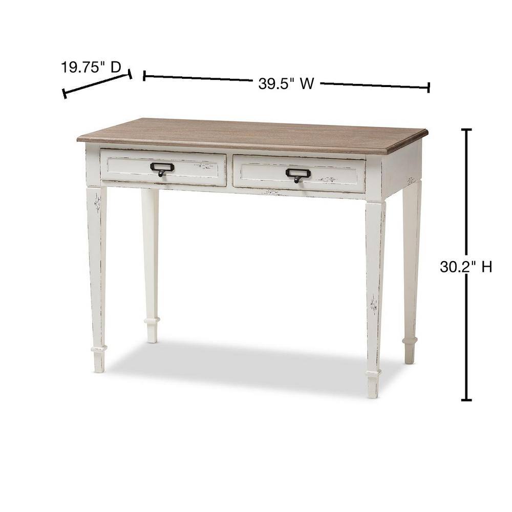 Dauphine White and Light Brown Wood Writing Desk