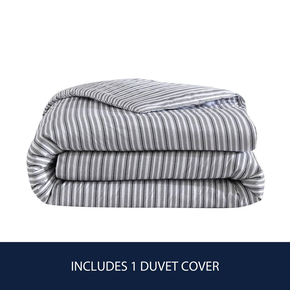 Charcoal and White Striped Cotton Queen Duvet Cover
