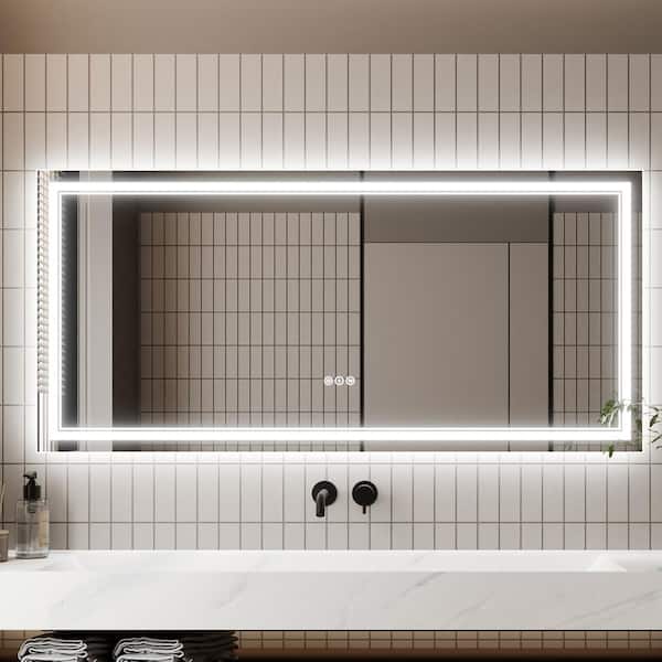 Staykiwi 60 in. W x 28 in. H LED Rectangular Frameless Anti-Fog Wall-Mounted Bathroom Vanity Mirror in White
