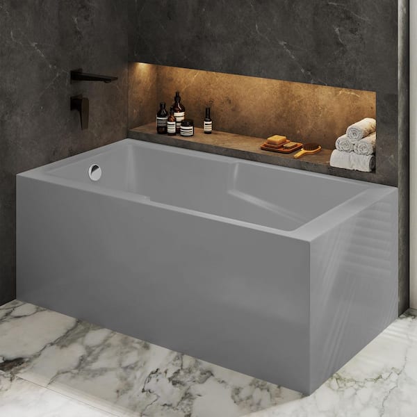 Claire 60 in. x 32 in. Soaking Alcove Corner Apron Bathtub with Left Drain in Glossy Gray