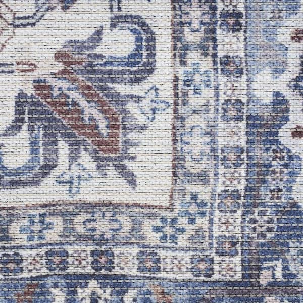 6 ft. x 9 ft. Gray Floral Washable Square Area Rug