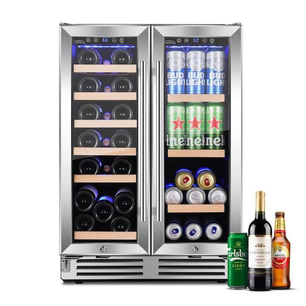 Dual zone 24 in.18-Bottle Wine and 57-Can Beverage Cooler Fridge with Stainless Steel door