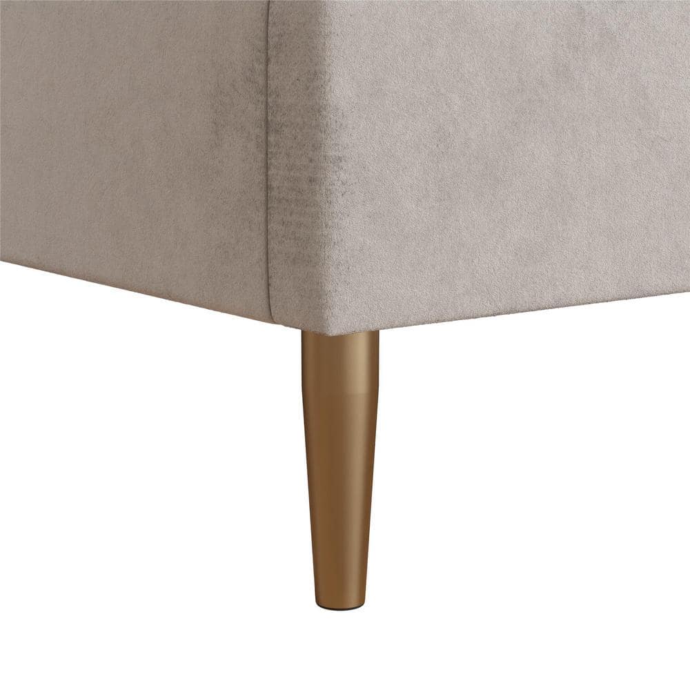 Ivory Velvet Full Upholstered Bed with Tufted Headboard and Slats