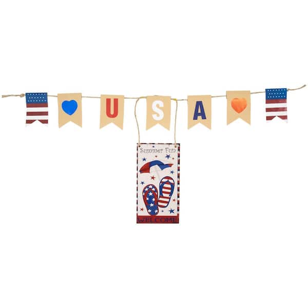 USA Summer Fun Welcome Patriotic Hanging Wall Decoration-12.75 in.
