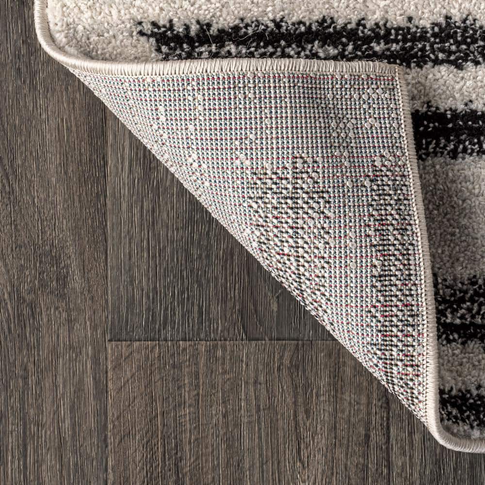 Khalil Cream and Black Striped Synthetic Runner Rug