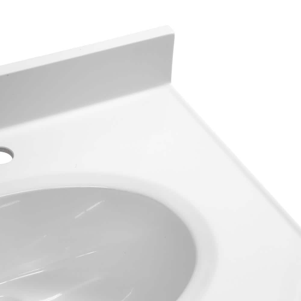 Solid White Cultured Marble 25" Vanity Top with Integrated Sink