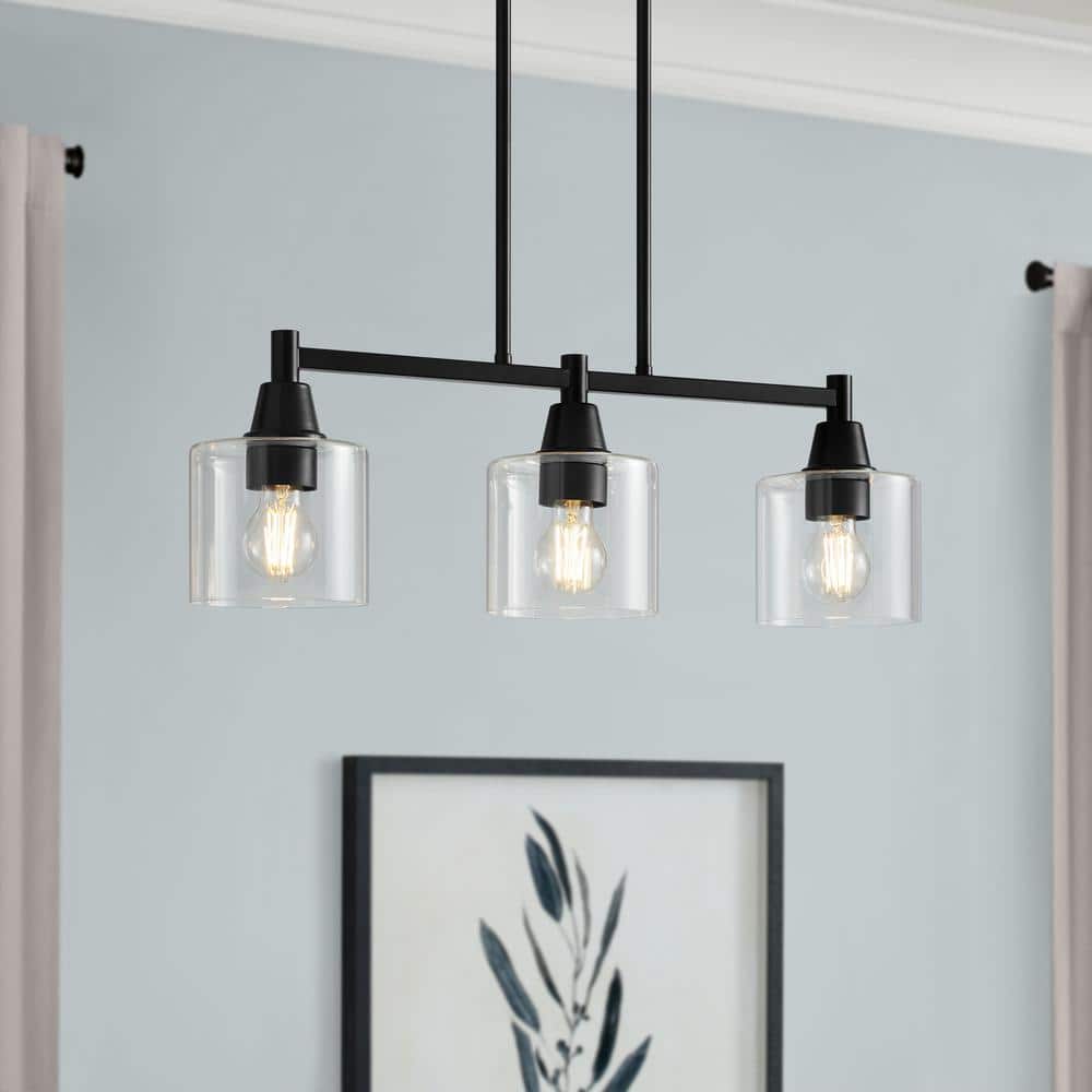 Matte Black Glass 3-Light Linear Island Pendant