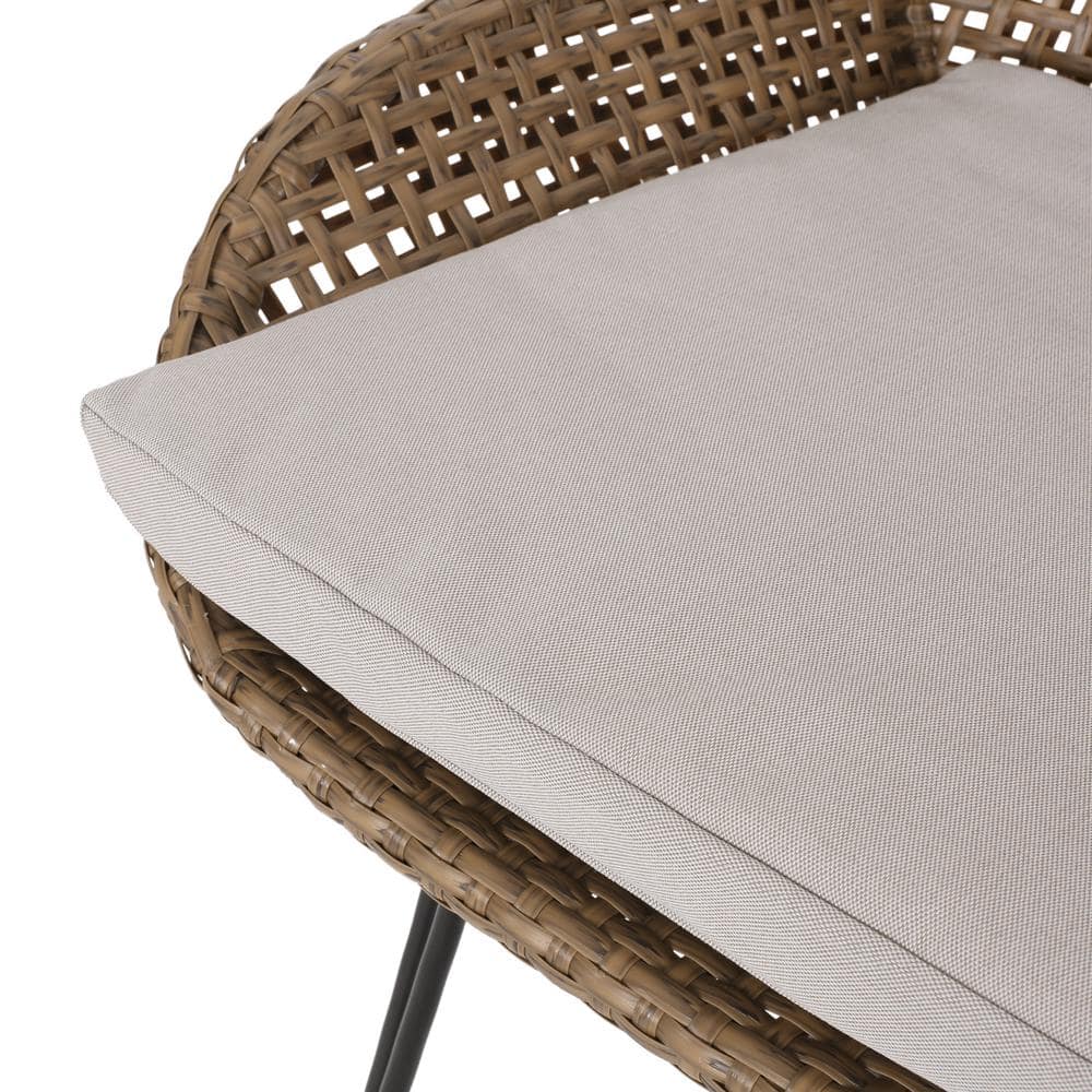 Transitional Light Brown Iron Bar Chair with Beige Cushion, Set of 2