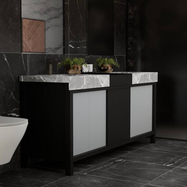 Lexora Zilara 72 in W x 22 in D Black and Grey Double Bath Vanity