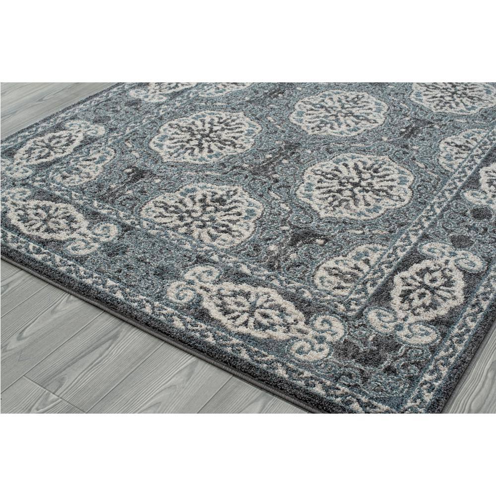 Contemporary Oriental Blue Runner Rug 2'6" x 10'3", Easy-Care Synthetic
