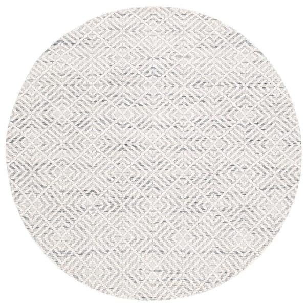 Marbella Ivory Black 6 ft. X 6 ft. Geometric Plaid Round Area Rug