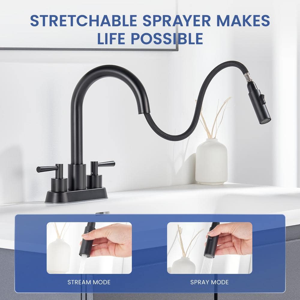 Matte Black Stainless Steel Double Handle Bathroom Faucet