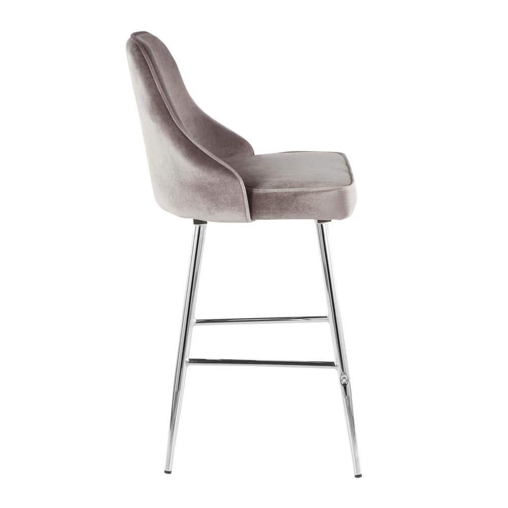Marcel Silver Velvet and Chrome Contemporary Counter Stools - Set of 2
