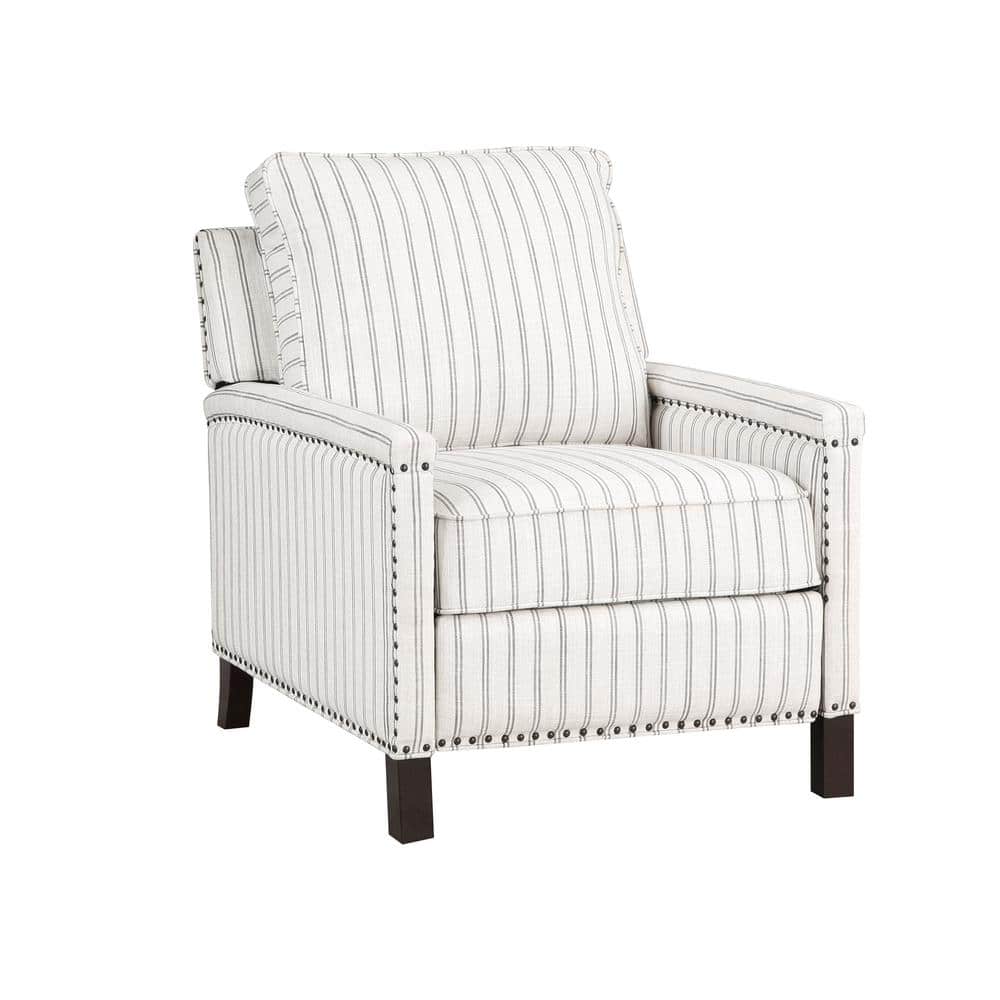 Boone White and Gray Strip Textured Fabric Upholstered Push Back Recliner