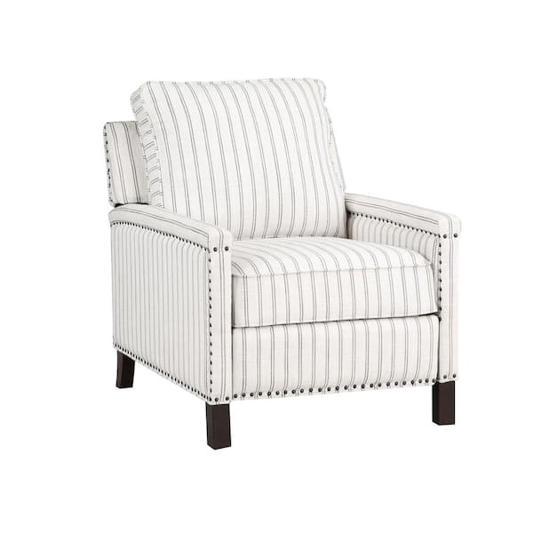 Lazzara Boone White and Gray Strip Textured Fabric Upholstered Push Back Recliner