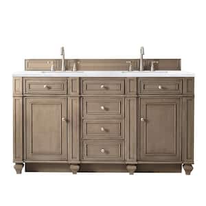 Bristol 60 in. W x 23.5 in. D x 34 in. H Double Bathroom Vanity in Whitewashed Walnut with Arctic Fall Solid Surface Top
