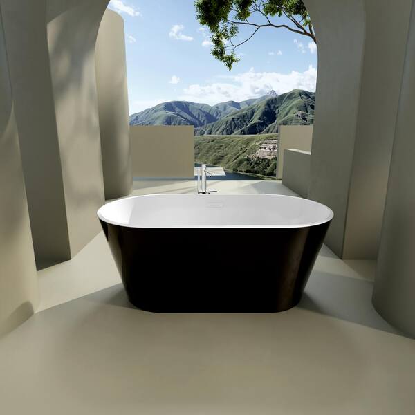 KINWELL 59.1 in. Acrylic Alcove Flatbottom Freestanding Bathtub Non-Whirlpool Soaking Tub in White