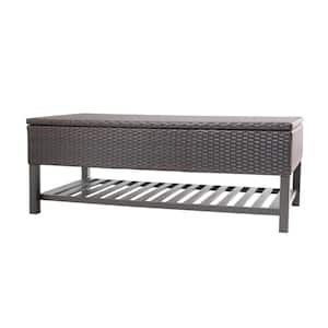 60 Gal. Wicker Outdoor Storage Bench Patio Rattan Deck Box, Storage Bench for Pool, Balcony, Yard, Garden Brown