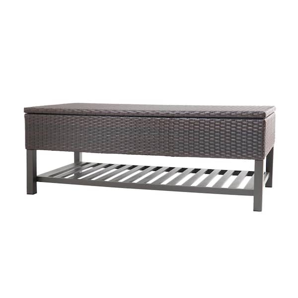 COOLSHARK 60 Gal. Wicker Outdoor Storage Bench Patio Rattan Deck Box, Storage Bench for Pool, Balcony, Yard, Garden Brown