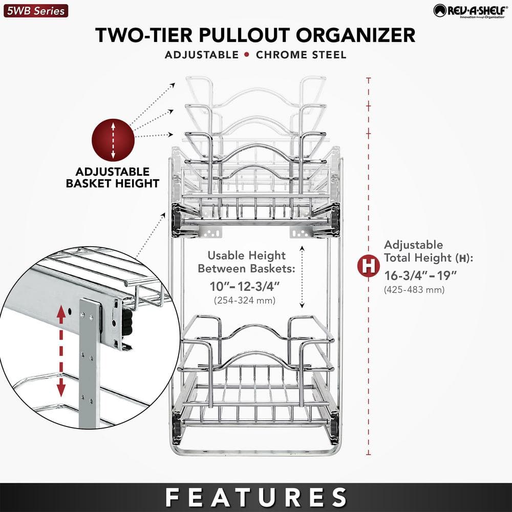 Chrome 2-Tier Wire Basket Pull Out Shelf for Cabinets