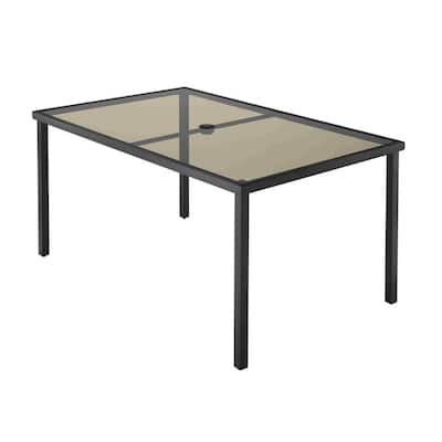60 in. x 38 in. Mix and Match Rectangular Steel Outdoor Patio Dining Table with Smoke Glass Top