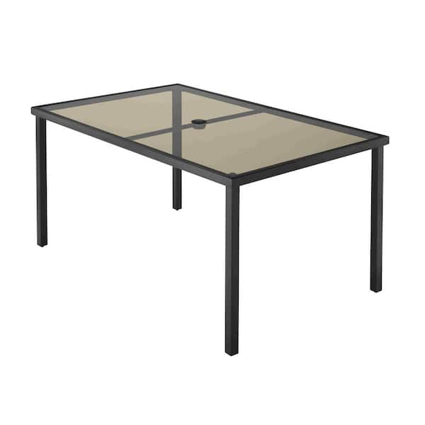 StyleWell 60 in. x 38 in. Mix and Match Rectangular Steel Outdoor Patio Dining Table with Smoke Glass Top