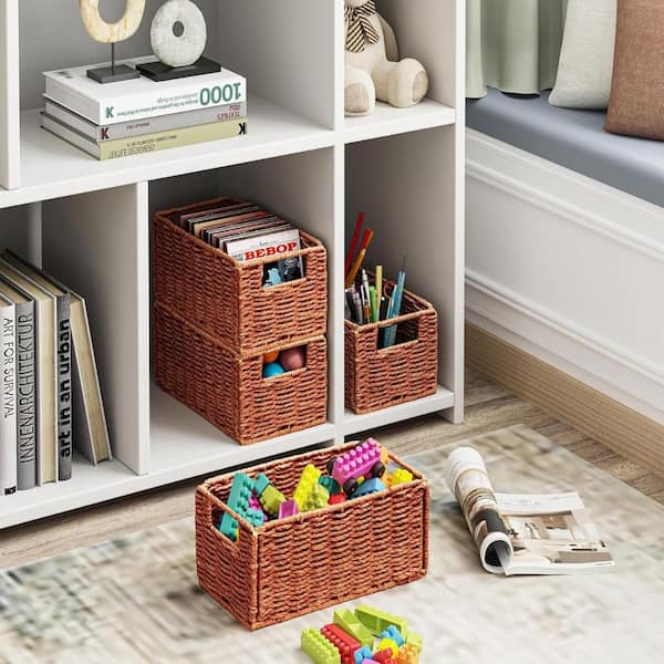 アンティークカゴ&フラワーセット Decorative Orange Woven Storage Baskets -Vintage Home Decor, Set