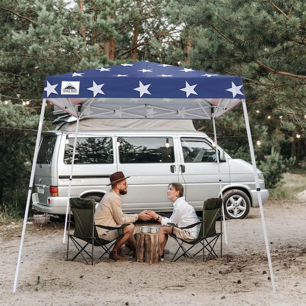 8 ft. x 8 ft. American Flag Slant Leg Outdoor Instant Pop-up Canopy with Central Lock, Carrying Bag