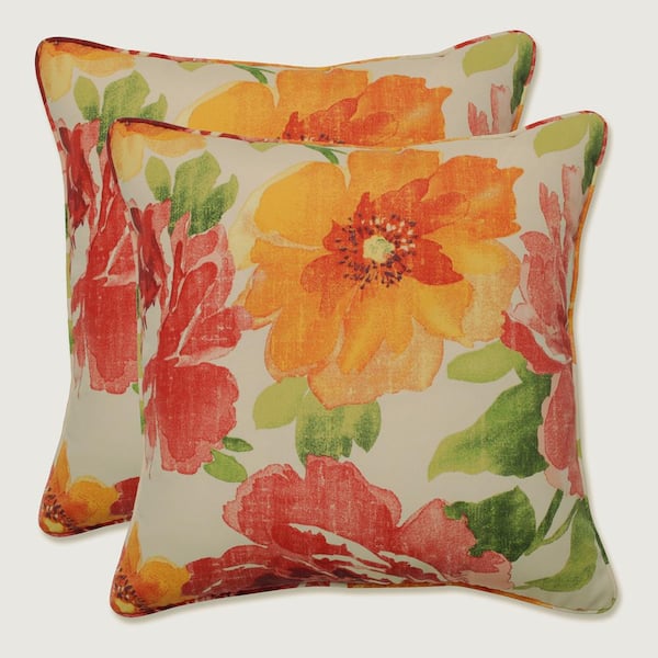 Floral Green Square Outdoor Square Throw Pillow 2-Pack