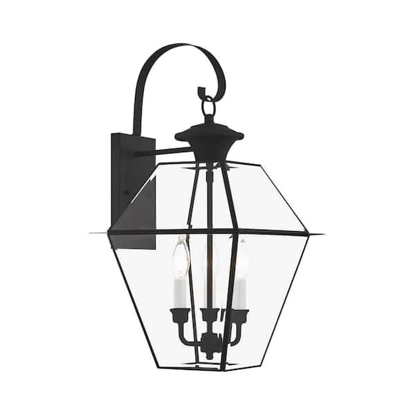 AVIANCE LIGHTING Ainsworth 22.5 in. 3-Light Black Outdoor Hardwired Wall Lantern Sconce with No Bulbs Included