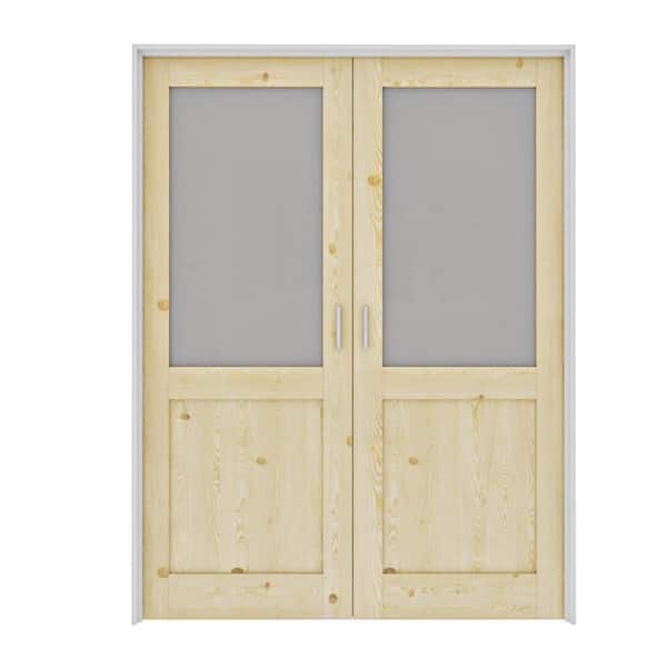 ARK DESIGN Assembly Required 64 in. x 80 in. 1/2-Lite Frosted Glass Universal Unfinished PineWood Interior Door Kit w/Separate Jamb