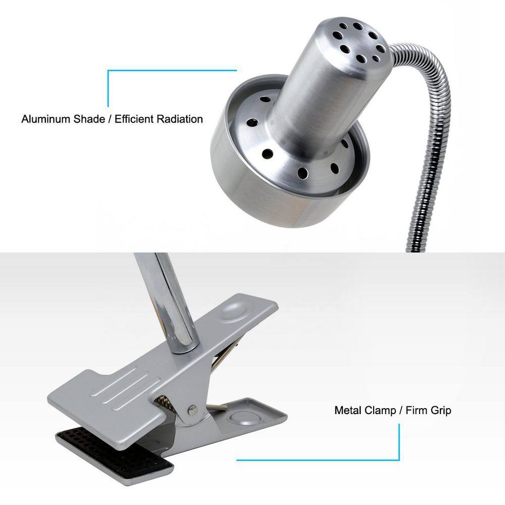 Silver Adjustable Arc Clip-on Lamp with Frosted Glass Shade