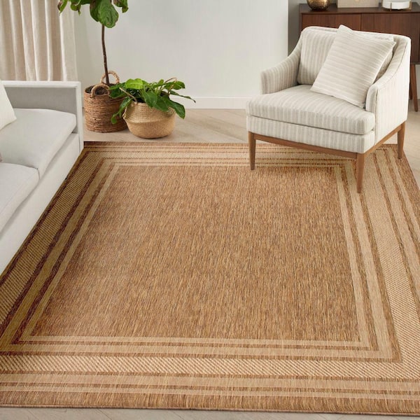 Horizon Indoor/Outdoor Natural 8 ft. x 10 ft. Bordered Contemporary Area Rug