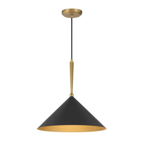 Cortan 16 in. 1-Light Legacy Brass and Dark Bronze Cone Pendant with Metal Shade