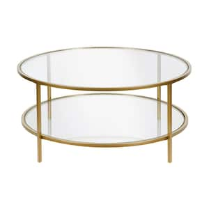 Sivil 36 in. Brass Round Glass Top Coffee Table