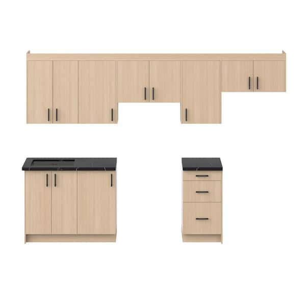 Timberline 122 in. W x 84.5 in. H x 24 in. D Mojavi Oak Assembled Base 10 ft. Straight Kitchen Cabinet Bundle